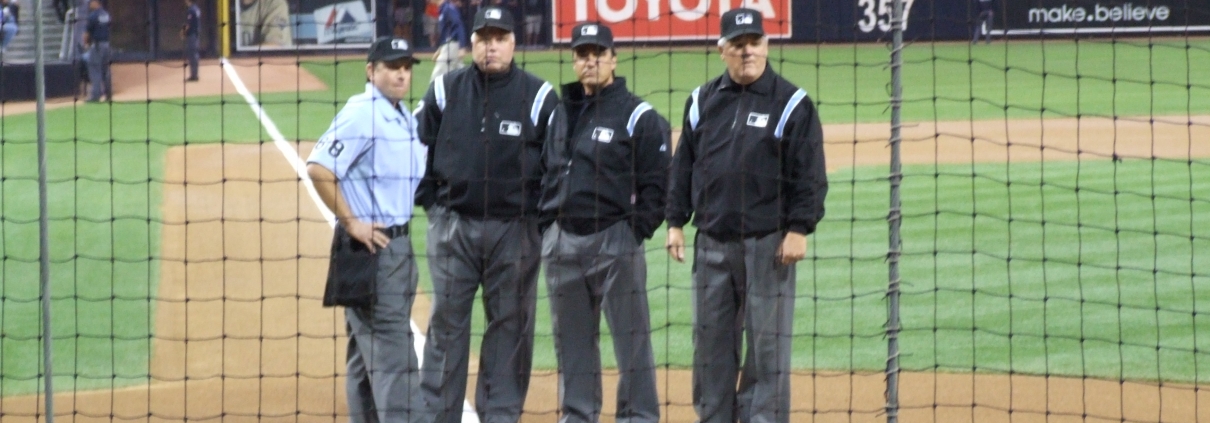Left to right: Chris Guccione, Brian O’Nora, Phil Cuzzi, and Jerry Crawford