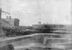 The photo shows the edge of the grandstand and bleachers along the third base line where the collapse would take place in 1903.