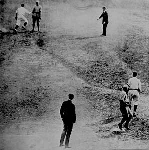 Bill Wambsganss of the Cleveland Indians completes an unassisted triple play in the 1920 World Series