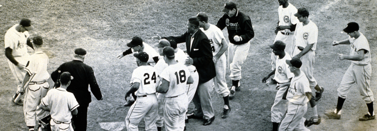 Stan Musial approaches home plate after hitting the game-winning home run in the 1955 Major League Baseball All-Star Game at County Stadium in Milwaukee, Wisconsin. (SABR-Rucker Archive)