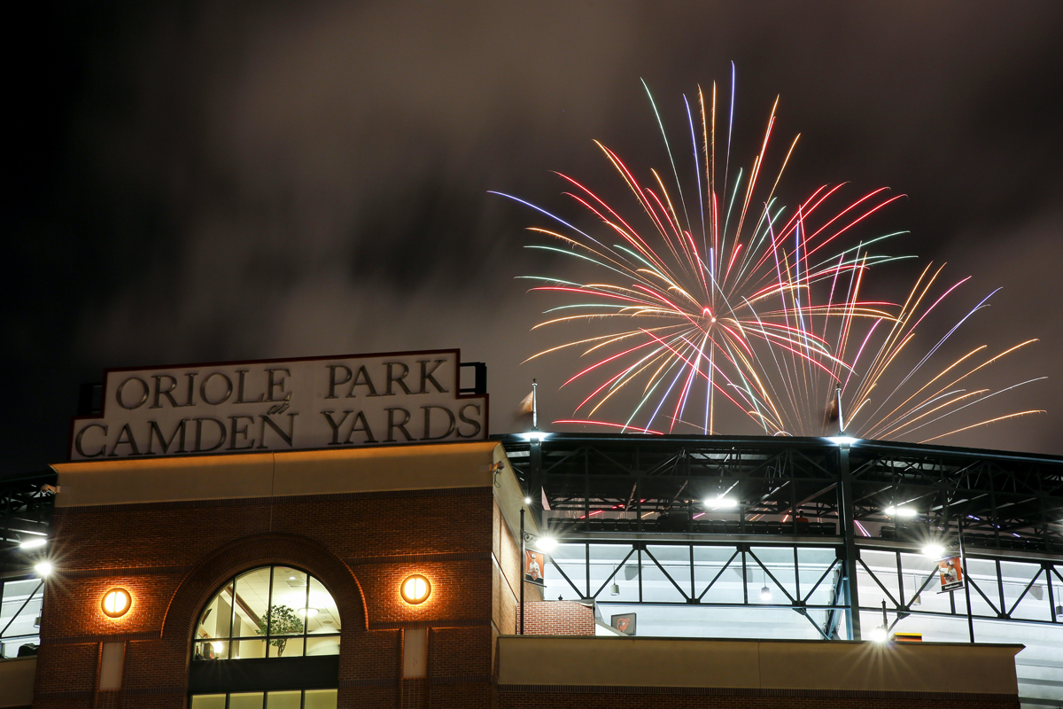 Fireworks explode above Oriole Park at Camden Yards (Courtesy of the Baltimore Orioles)