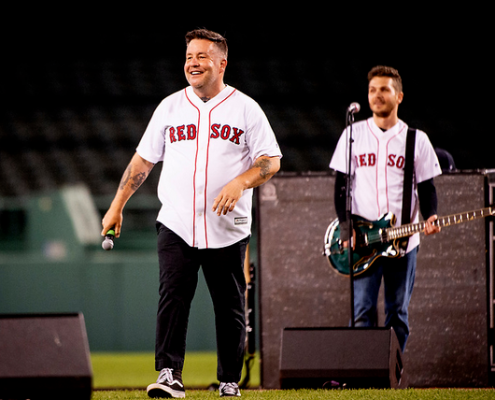 Ken Casey of the Dropkick Murphys performs during the Streaming Outta Fenway performance with no live audience as the Major League Baseball season is postponed due to the COVID-19 pandemic on May 27, 2020, at Fenway Park in Boston. (Photo by Maddie Malhotra/Boston Red Sox)