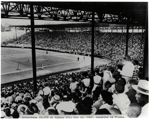 Ruppert Stadium, the home of the Monarchs. The stadium was first known as Muehlebach Field (1923), then Ruppert Stadium (1937), and later Blues Stadium (1943). It was completely rebuilt and renamed Municipal Stadium in 1955. (Courtesy Noir-Tech Research, Inc.)