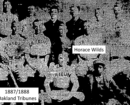 Horace Wilds is pictured in the middle row in a photo of the 1887-88 team published in the Oakland Tribune on September 6, 1908)