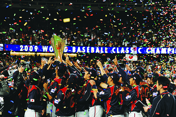 Japan celebrates its win in the 2009 World Baseball Classic Championship Game against South Korea on March 23, 2009 at Dodger Stadium in Los Angeles, California. (JUAN OCAMPO / LOS ANGELES DODGERS)