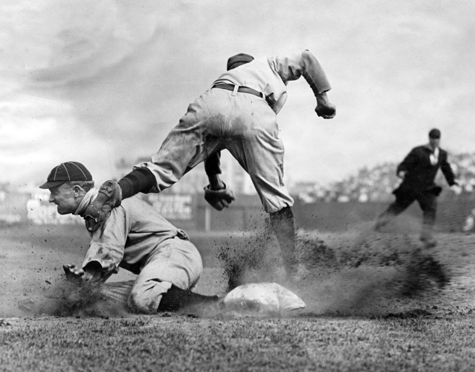 Charles Conlon's iconic photograph of Ty Cobb sliding into third base (NATIONAL BASEBALL HALL OF FAME LIBRARY)