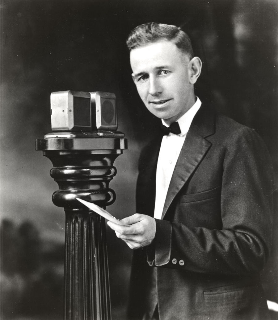 Broadcaster Harold Arlin of KDKA in 1925 (George Westinghouse Museum Collection, Detre Library & Archives Division, Senator John Heinz History Center Pittsburgh, PA)