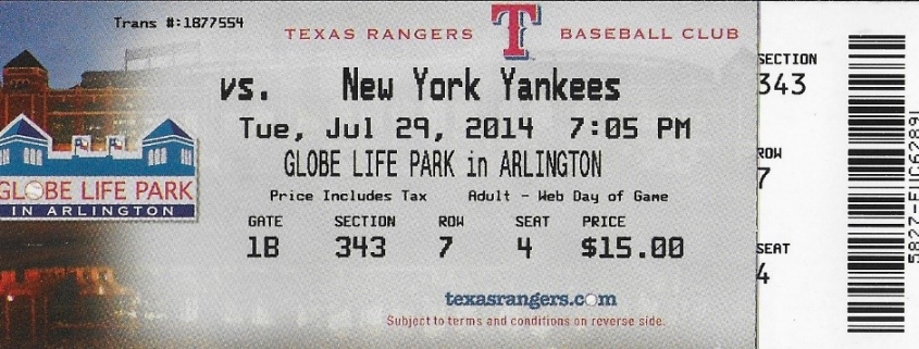 July 29, 2014 game ticket (MADISON MCENTIRE)