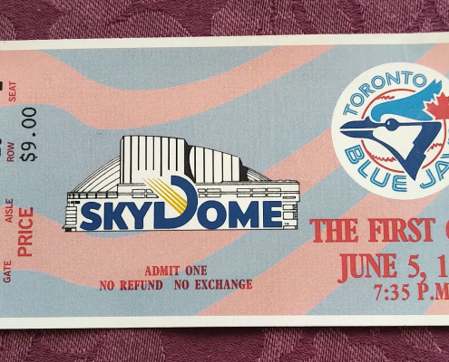Ticket to the Blue Jays home opener at SkyDome on June 5, 1989 (Courtesy of Gwyneth Gibson)