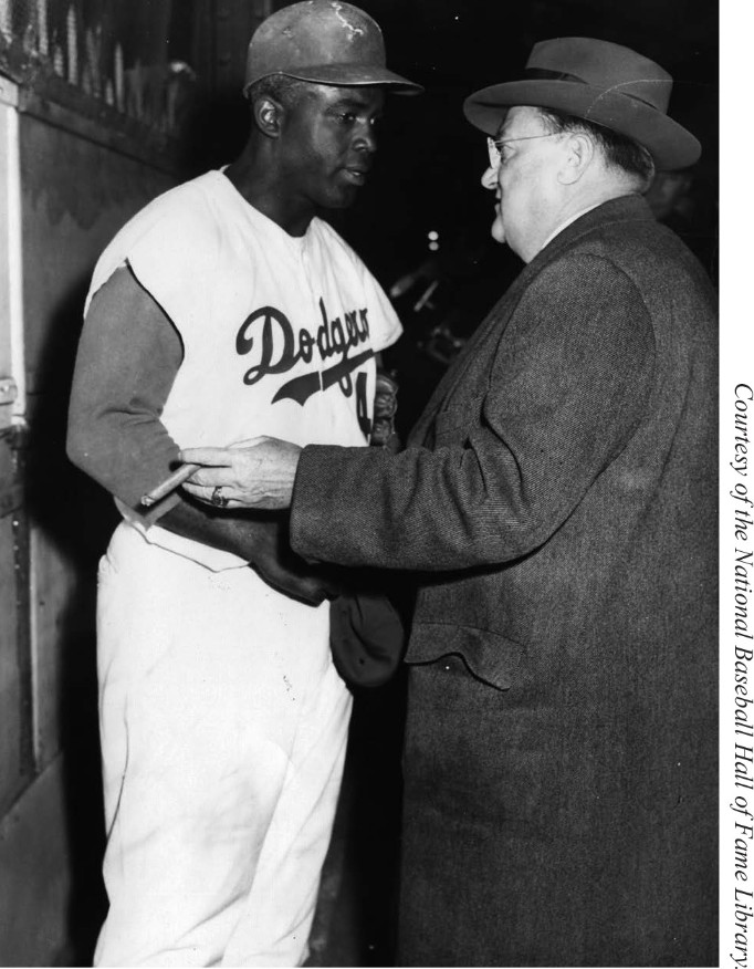 Jackie Robinson and Brooklyn Dodgers owner Walter O'Malley in 1956. (NATIONAL BASEBALL HALL OF FAME LIBRARY)