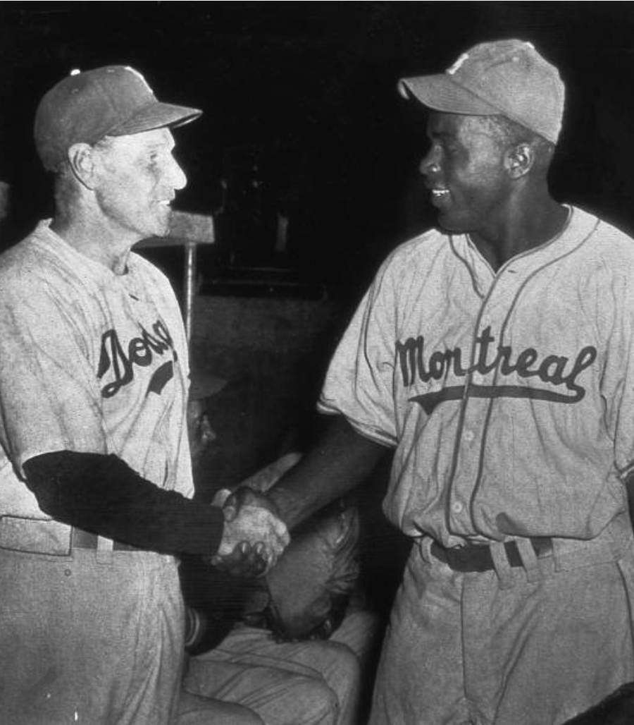   Brooklyn Dodgers manager Leo Durocher and Jackie Robinson at El Gran Stadium. (SABR-RUCKER ARCHIVE)