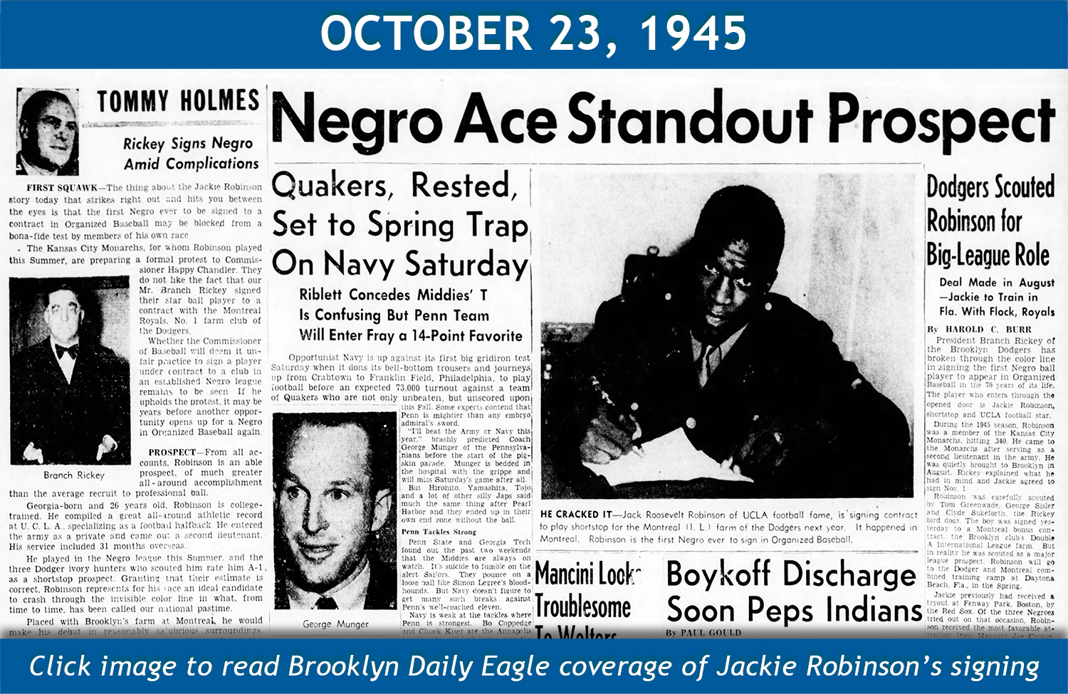 Brooklyn Daily Eagle coverage of Jackie Robinson's signing on October 23, 1945