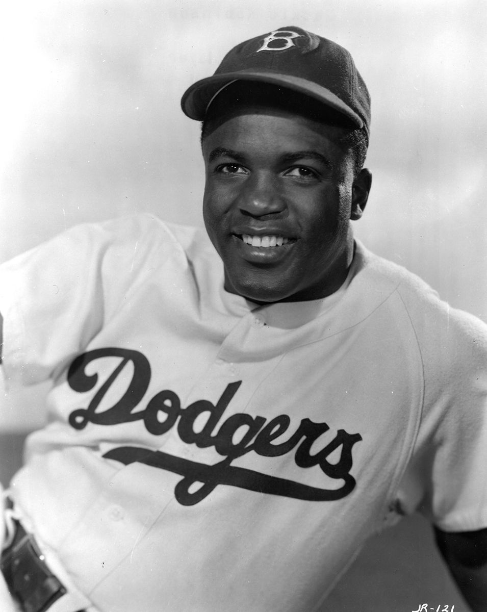Jackie Robinson as a rookie with the Brooklyn Dodgers in 1947 (SABR-RUCKER ARCHIVE)