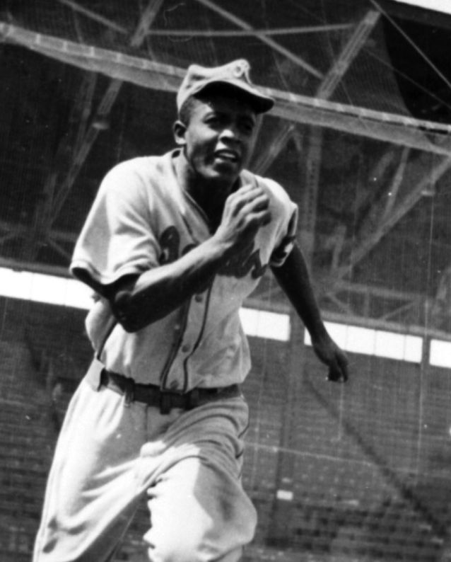 Jackie Robinson in the uniform of the Negro League Kansas City Royals, photographed on October 7, 1945, by Maurice Terrell for LOOK Magazine. (NATIONAL BASEBALL HALL OF FAME LIBRARY)
