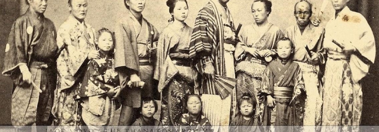 Of the 13 members of the Yeddo Royal Japanese Troupe, eight of them — including a 10-year-old boy — were among the first Japanese to play baseball in the U.S. Yamamoto Kinjiro, third from right, played third base for the Japanese team, and was called the “Belle of Japan” because he walked on a tightrope wearing a woman’s costume, a common performance in 19th-century Japan. Courtesy of the Thanatos Archive.