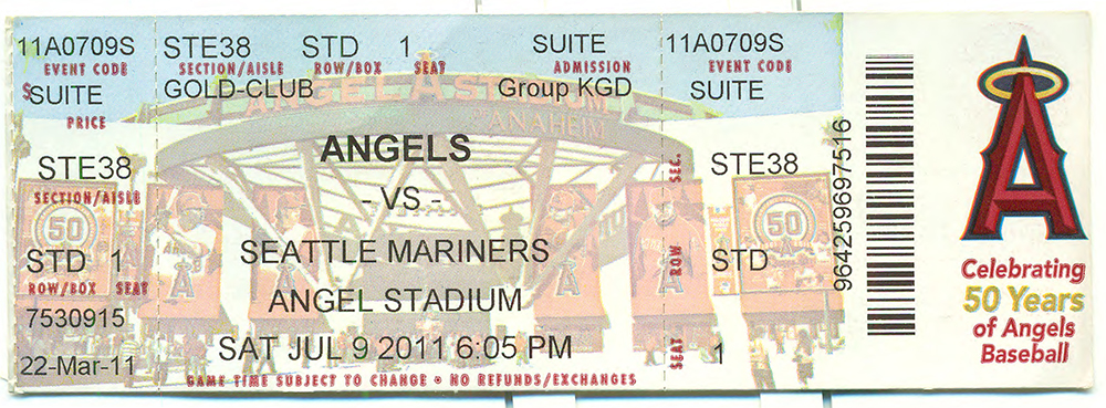 July 9, 2011 game ticket