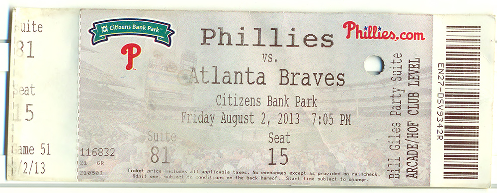August 2, 2013 game ticket