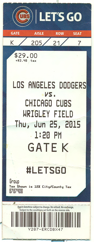 June 25, 2015 game ticket