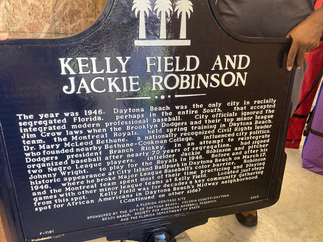 Historical marker to be installed at site of Kelly Field in Daytona Beach, Florida, honoring Jackie Robinson and John Wright integrating baseball spring training with the Dodgers in 1946
