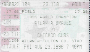 Game ticket from August 23, 1996 (Courtesy of Madison McEntire)