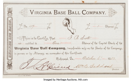 VBBC Stock Certificate, from Heritage Auctions