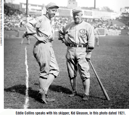 Eddie Collins speaks with his skipper, Kid Gleason, in this photo dated 1921.