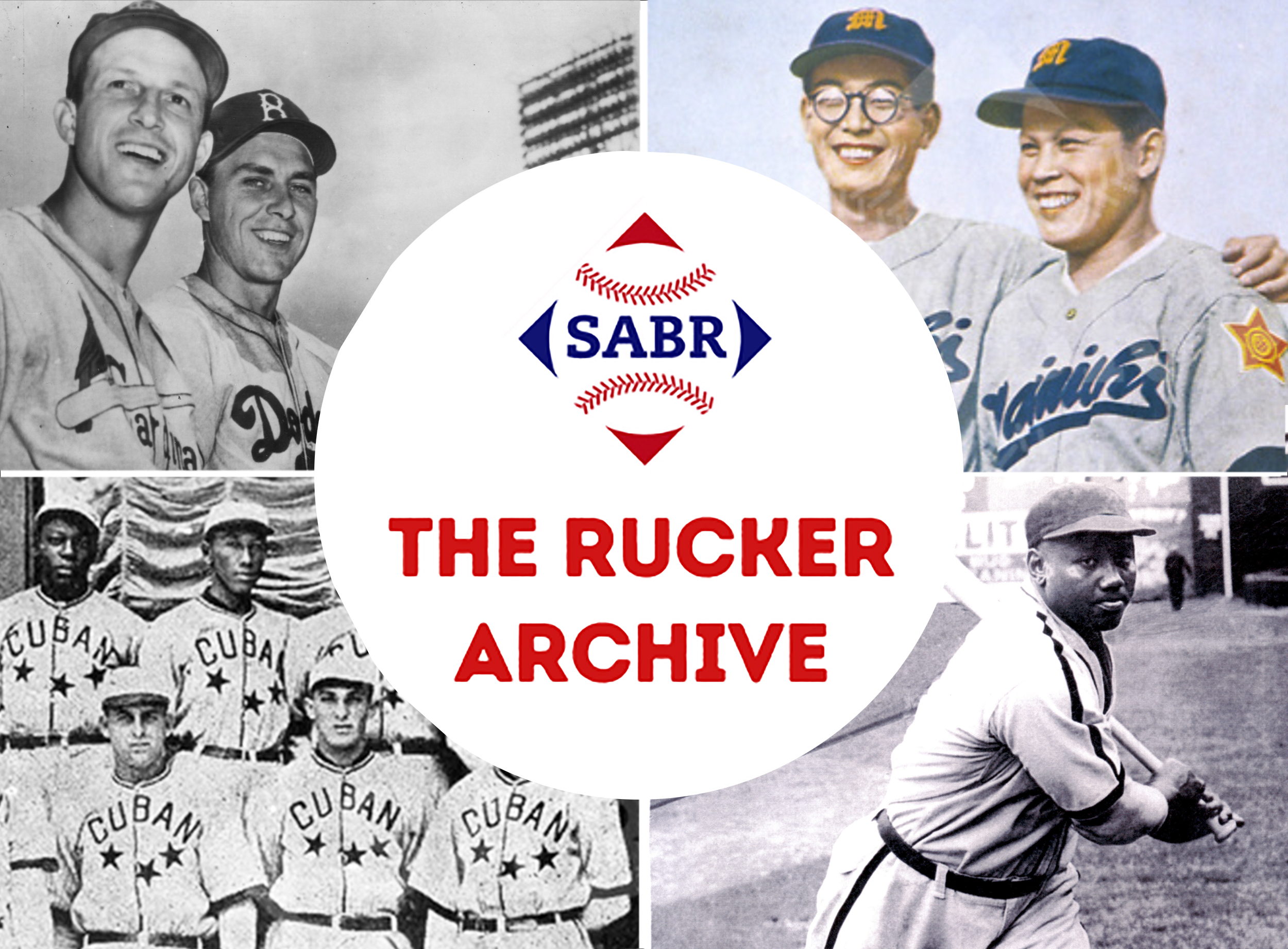 SABR-Rucker Archive (clockwise from top-left): Stan Musial and Gil Hodges, two Japanese players, Josh Gibson, a Cuban baseball team