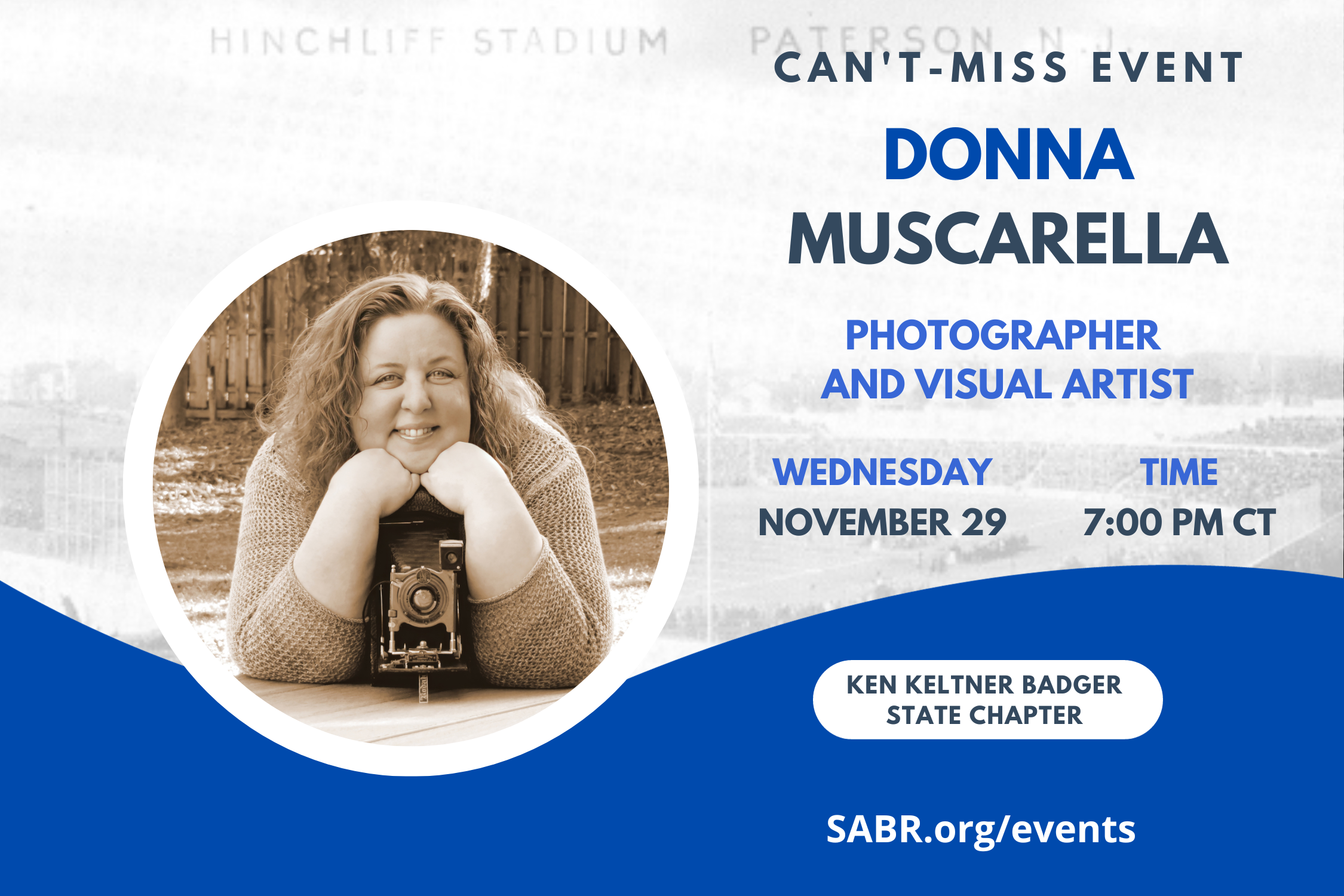 SABR's Ken Keltner Badger State Chapter will hold a virtual Zoom meeting at 7:00 p.m. CST on Wednesday, November 29, 2023. All baseball fans are welcome to attend. Our guest will be fourth-generation baseball enthusiast, photographer, mixed-media artist, and avid card collector Donna Muscarella, featuring a presentation on historic Hinchliffe Stadium in Paterson, NJ. 