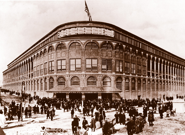 The iconic main entry of Ebbets Field was located at the intersection of Sullivan Place and Cedar Street (later renamed McKeever Place). (Photo: SABR-Rucker Archive)