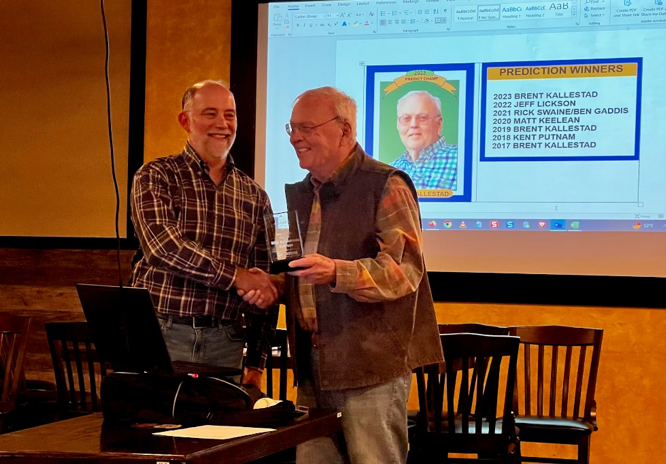 Brent Kallestad is recognized at the December 6, 2023, meeting of the SABR Buck O'Neil/North Florida Chapter.