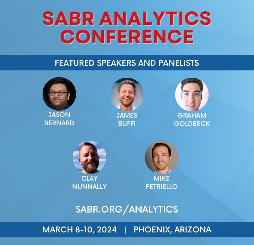 2024 SABR Analytics Conference featured speakers: Jason Bernard, James Buffi, Graham Goldbeck, Clay Nunnally, Mike Petriello