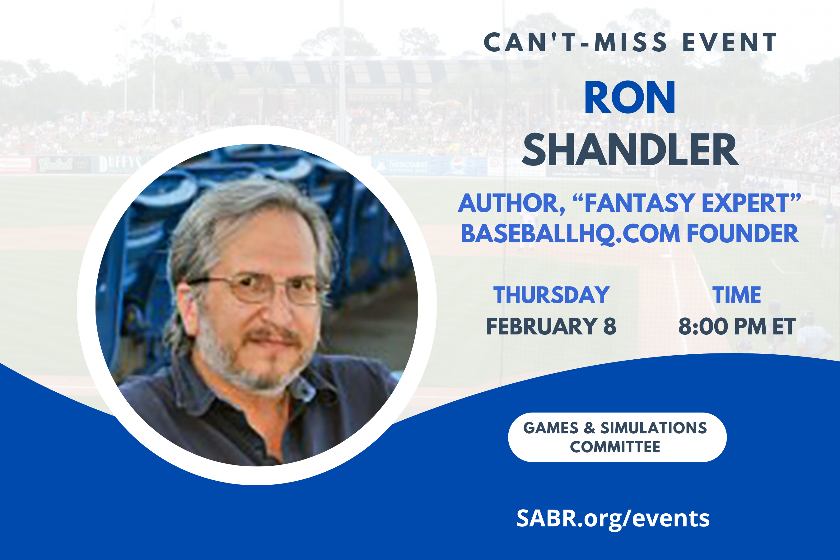 SABR's Games and Simulations Committee will hold a virtual Zoom meeting at 8:00 p.m. Eastern on Thursday, February 8, 2024. All baseball fans are invited to attend. Our guest is Ron Shandler, who has been providing statistical insights to fantasy leaguers since his first Baseball Forecaster book in 1986. Thirty-eight years later, the Forecaster is still going strong, and Ron has now written a historical memoir, Fantasy Expert, which is scheduled for release on February 20, 2024.