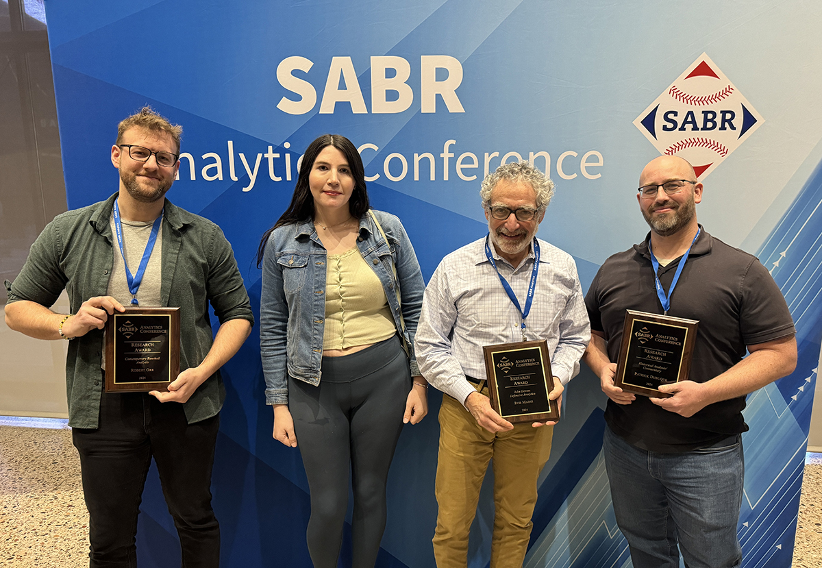2024 SABR Analytics Conference Research Award winners: Robert Orr, Ginny Searle, Rob Mains, Patrick Dubuque