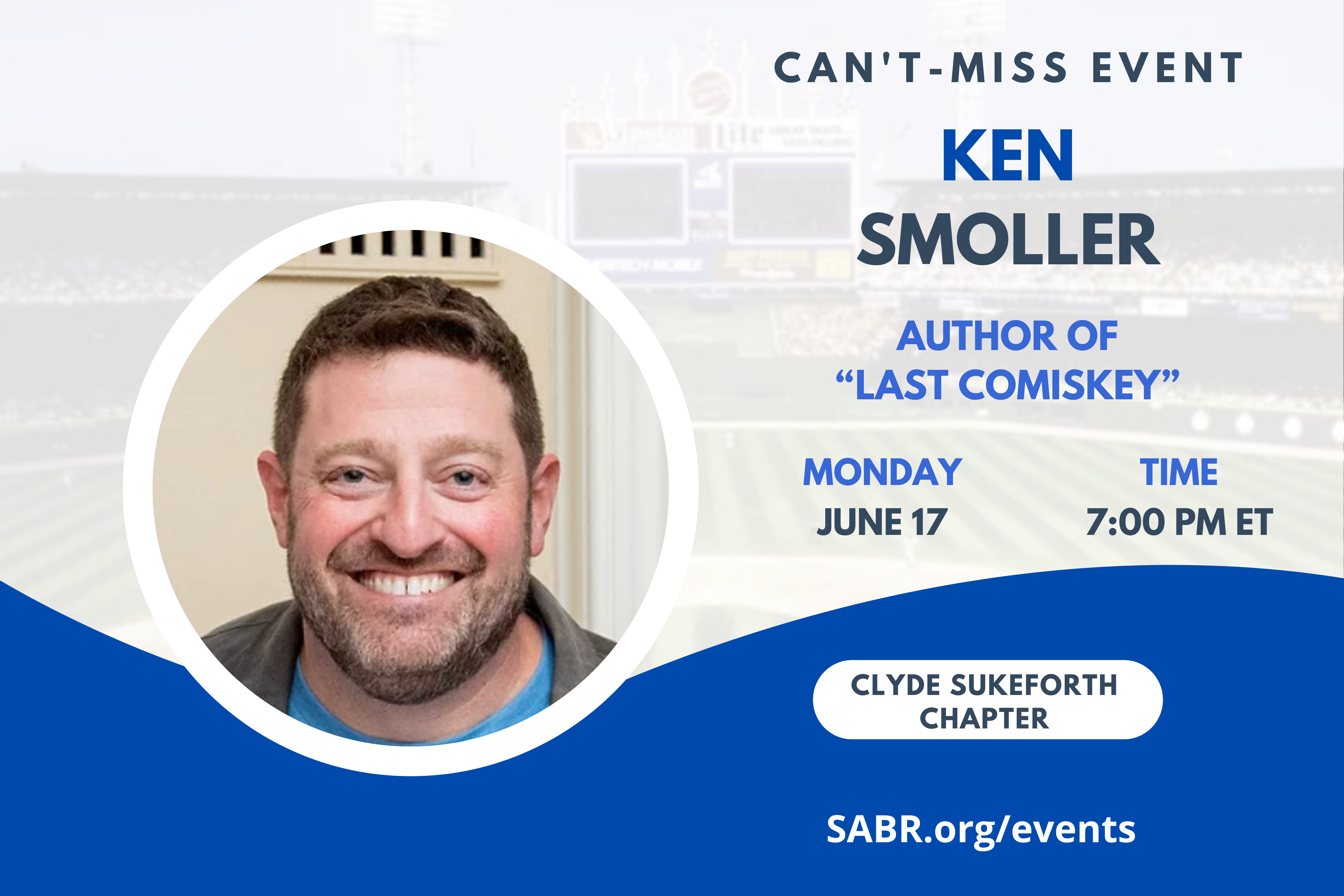 The Clyde Sukeforth Chapter (ME/NH) in cooperation with the Gardner-Waterman Chapter (VT) presents Ken Smoller at 7:00 p.m. EDT on Monday, June 17, 2024. All baseball fans are invited to attend. “Last Comiskey” is a new book that celebrates the final surprising season of the “Baseball Palace of the World” – Comiskey Park in 1990. 