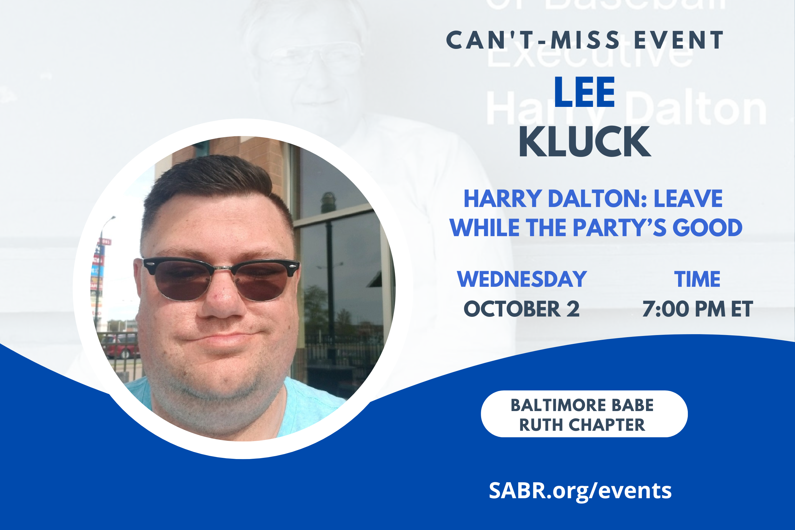 SABR's Baltimore Babe Ruth Chapter will host a virtual Zoom meeting with author Lee Kluck at 7:00 p.m. EDT on Wednesday, October 2, 2024. All baseball fans are welcome to attend.