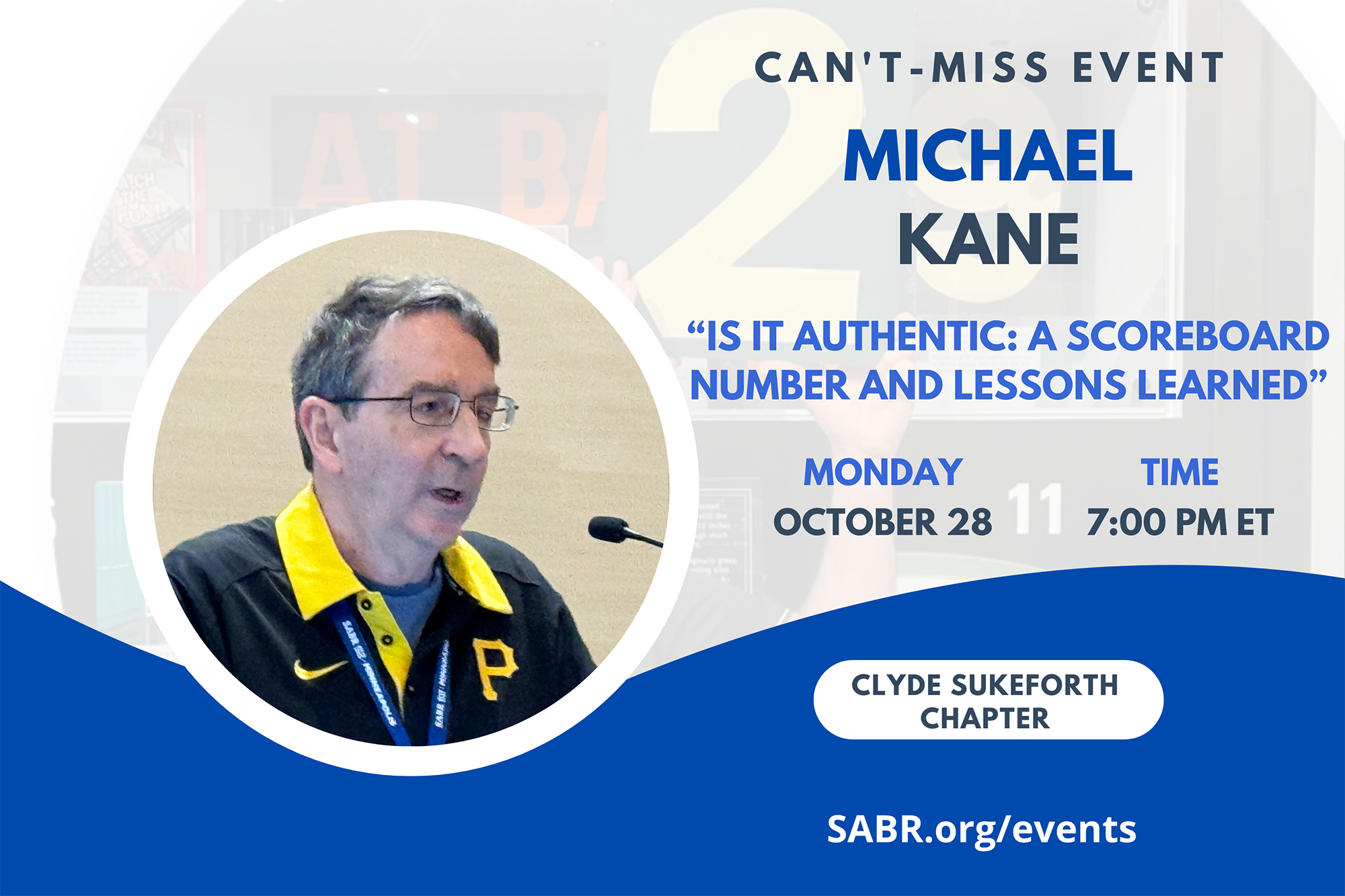 The Clyde Sukeforth Chapter (ME/NH) in conjunction with the Gardner-Waterman Chapter (VT) presents Michael Kane on "Is It Authentic?" in a virtual Zoom meeting at 7:00 p.m. ET on Monday, October 28, 2024. All baseball fans are welcome to attend.