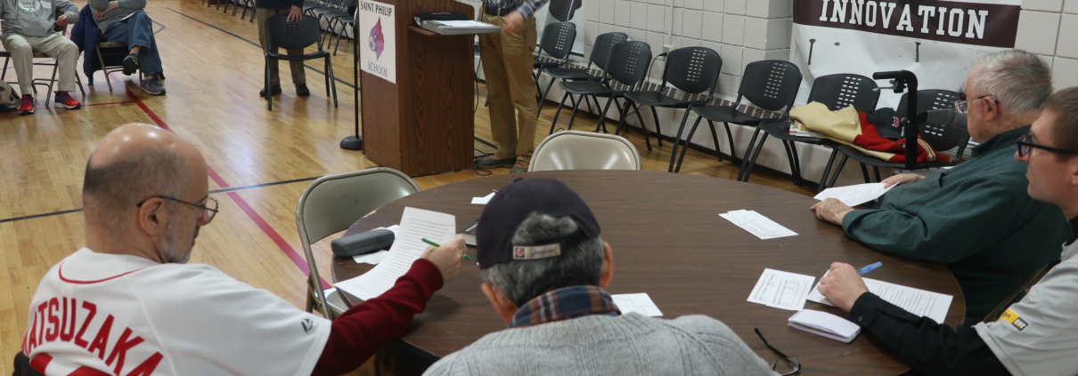 Skip Tuetken speaks at the SABR Lajoie-Start Chapter meeting on November 30, 2024, in Greenville, Rhode Island. (Photo: Dixie Tourangeau)