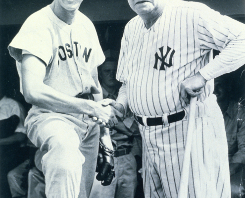 Ted Williams and Babe Ruth on July 12, 1943 at Fenway Park (SABR-Rucker Archive)