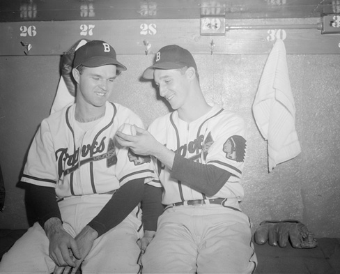 Johnny Sain and Warren Spahn, the subjects of Hearn’s poem. (Courtesy of Boston Public Library, Leslie Jones Collection)