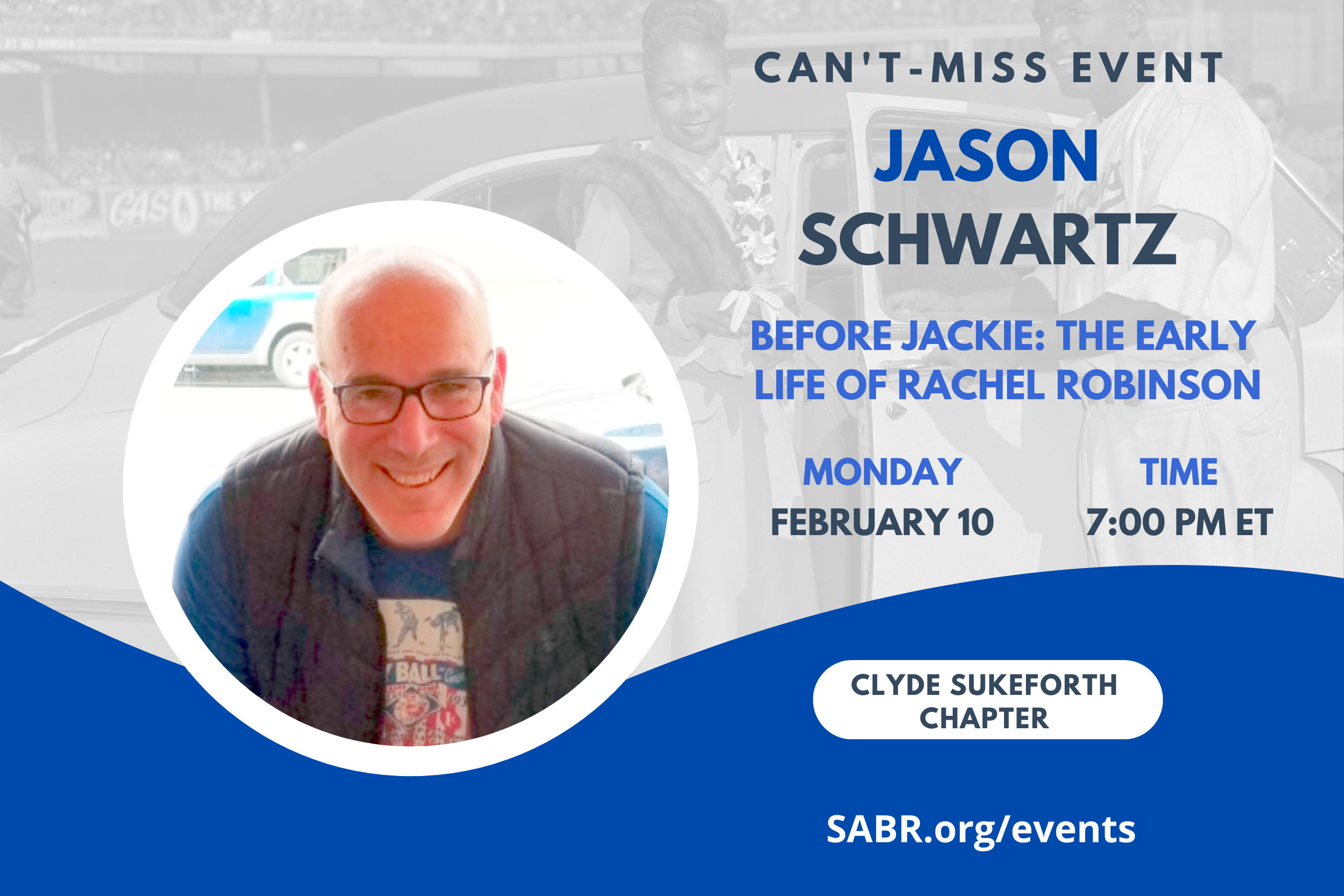 SABR's Elysian Fields Chapter will host a virtual Zoom meeting at 7:00 p.m. ET on Monday, February 10, 2024. All baseball fans are welcome to attend. On Rachel and Jackie Robinson’s wedding anniversary, Jason Schwartz will present on Before Jackie: The Early Life of Rachel Robinson.