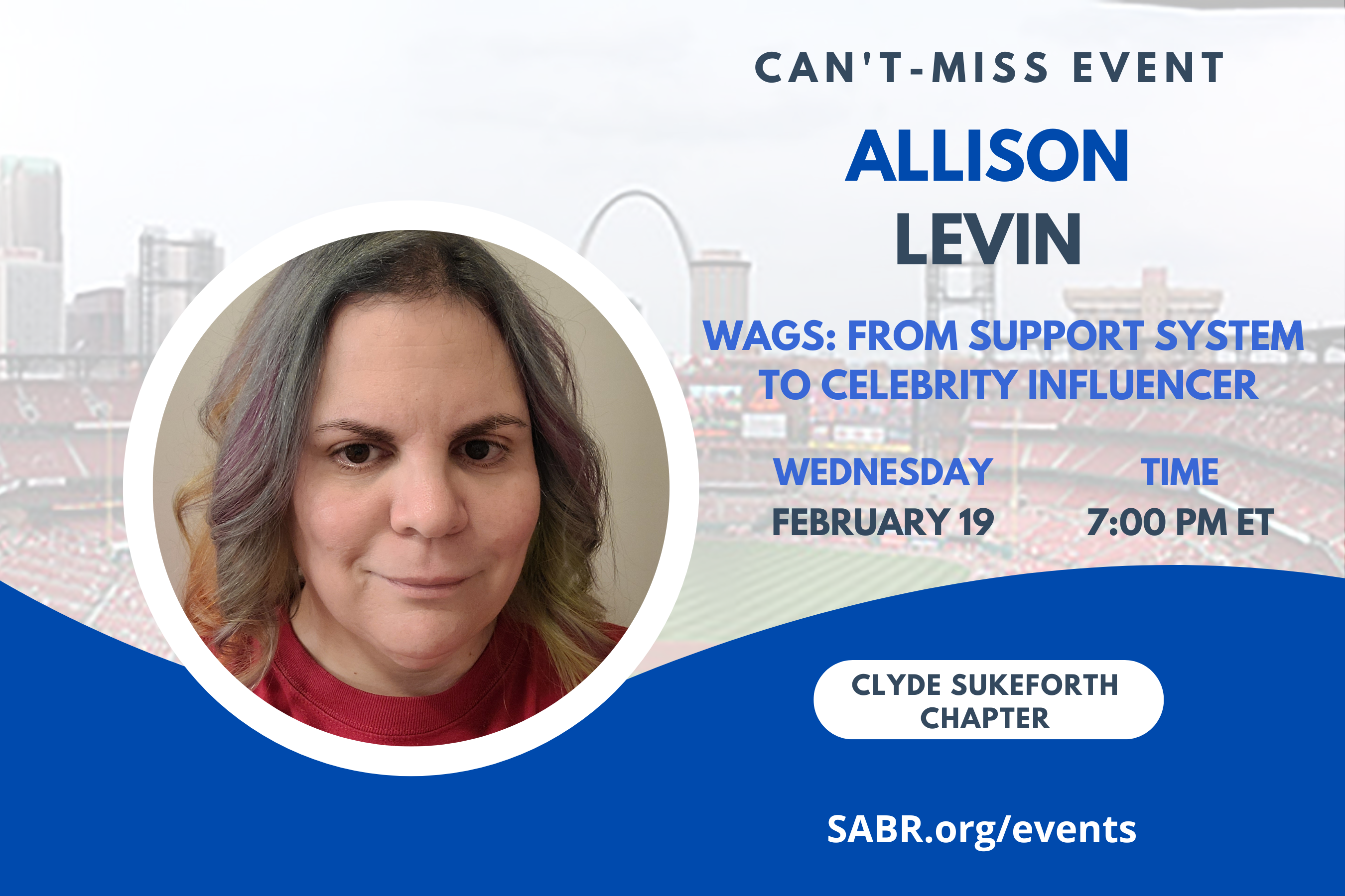 The Clyde Sukeforth Chapter (ME/NH) in conjunction with the Gardner-Waterman Chapter (VT) presents Allison Levin in a virtual Zoom meeting at 7:00 p.m. Eastern on Wednesday, February 19, 2025. All baseball fans are welcome Allison’s reprise of her SABR 52 presentation is titled "Gender Work: The Evolution of WAGs from Support System to Celebrity Influencer." 