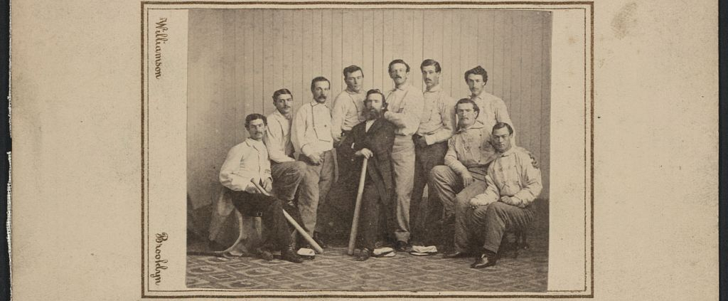 This 1865 photograph of the Atlantics of Brooklyn by Charles H. Williamson depicts the “Champion Nine” of 1864 and was given to opposing teams who played The Atlantic Club. (Library of Congress)