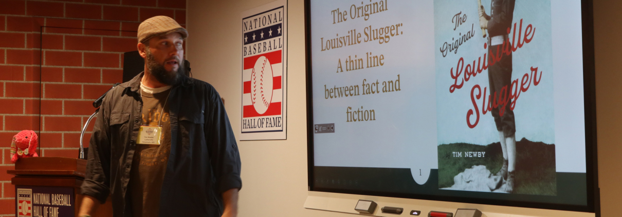 Tim Newby presents at the 2025 SABR Frederick Ivor-Campbell 19th Century Conference at the National Baseball Hall of Fame in Cooperstown, New York (Photo: Dixie Tourangeau)