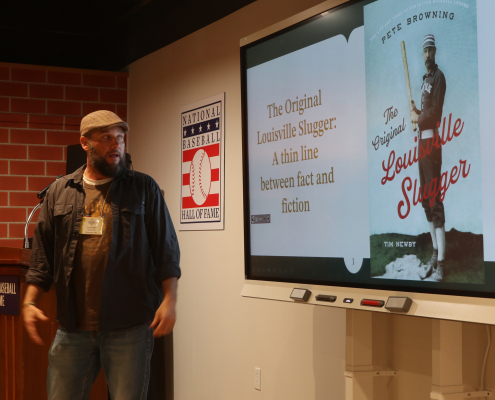Tim Newby presents at the 2025 SABR Frederick Ivor-Campbell 19th Century Conference at the National Baseball Hall of Fame in Cooperstown, New York (Photo: Dixie Tourangeau)