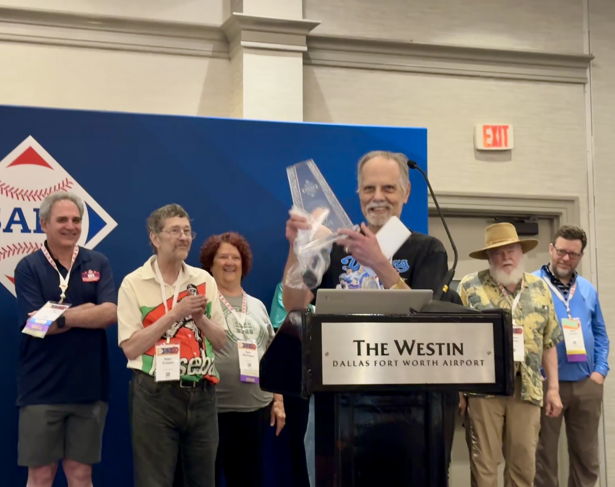 Tom Zocco is honored at the SABR 53 Welcome Reception for attending 50 consecutive SABR conventions from 1974 to 2025 on June 25, 2025, in Irving, Texas.