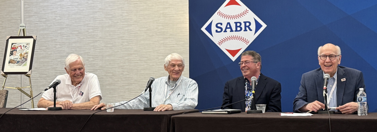 SABR 53 Texas Minor League Baseball Panel included, from left, Bob Baillargeon, Rick Herrscher, Tim Purpura, and moderator Paul Rogers on June 28, 2025, in Irving, Texas.