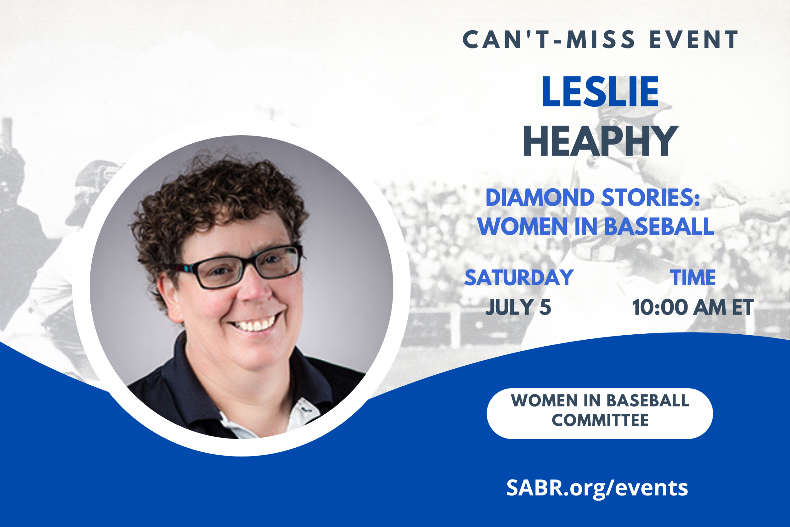 All baseball fans are invited to join us for the monthly Diamond Stories series, hosted by SABR Women in Baseball Committee, on the first Saturday of each month from 10:00-11:00 a.m. Eastern on Zoom. On Saturday, July 5, 2025, our guest will be Leslie Heaphy, discussing how to get started with baseball research. 